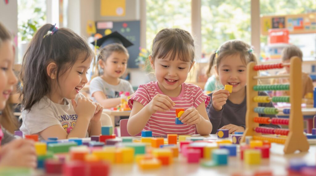 Children playing with blocks in a classroom
